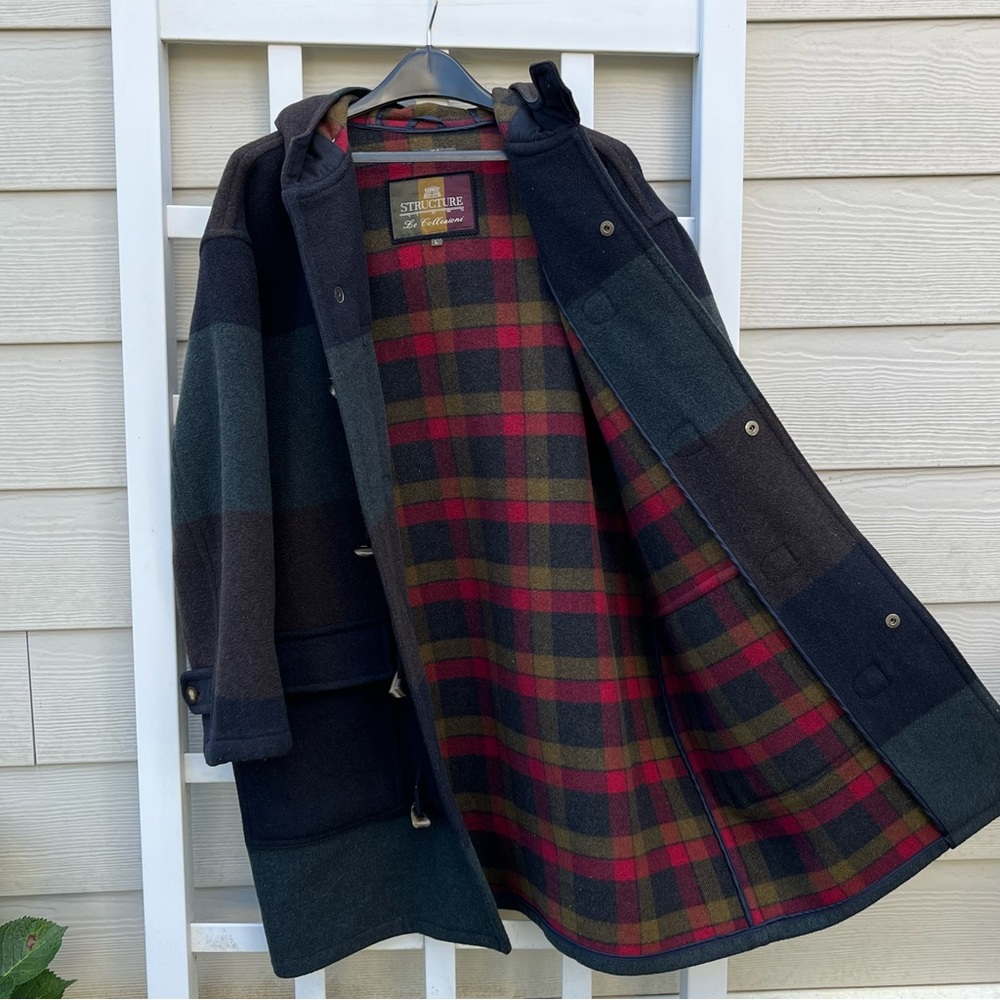 Structure Le Collezioni Wool Blend Striped Italy Pea Coat Toggle Buttons Hood L
